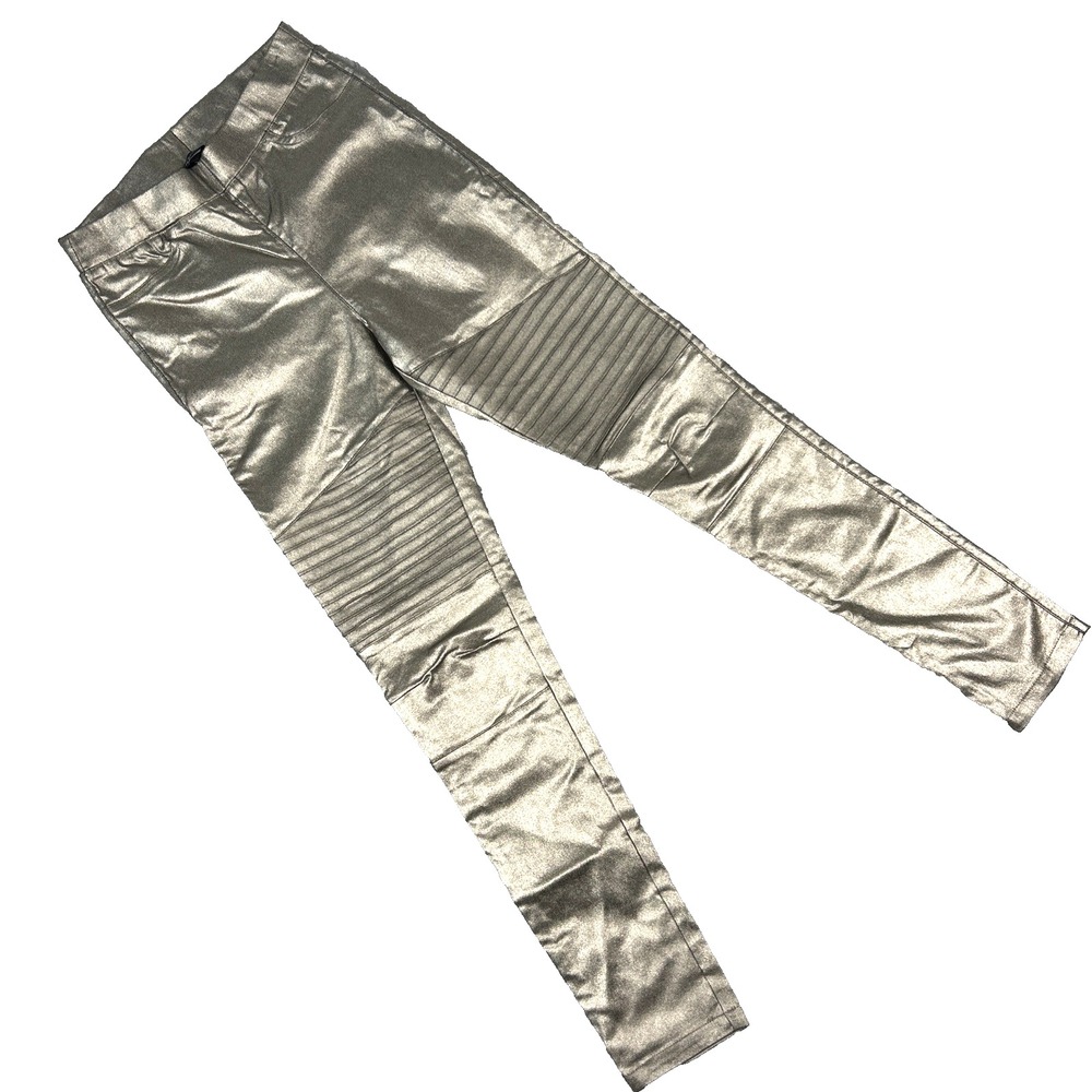 Ooberswank Women's Leggings Small Coated High‎ Waisted Stacked Moto Light Silver